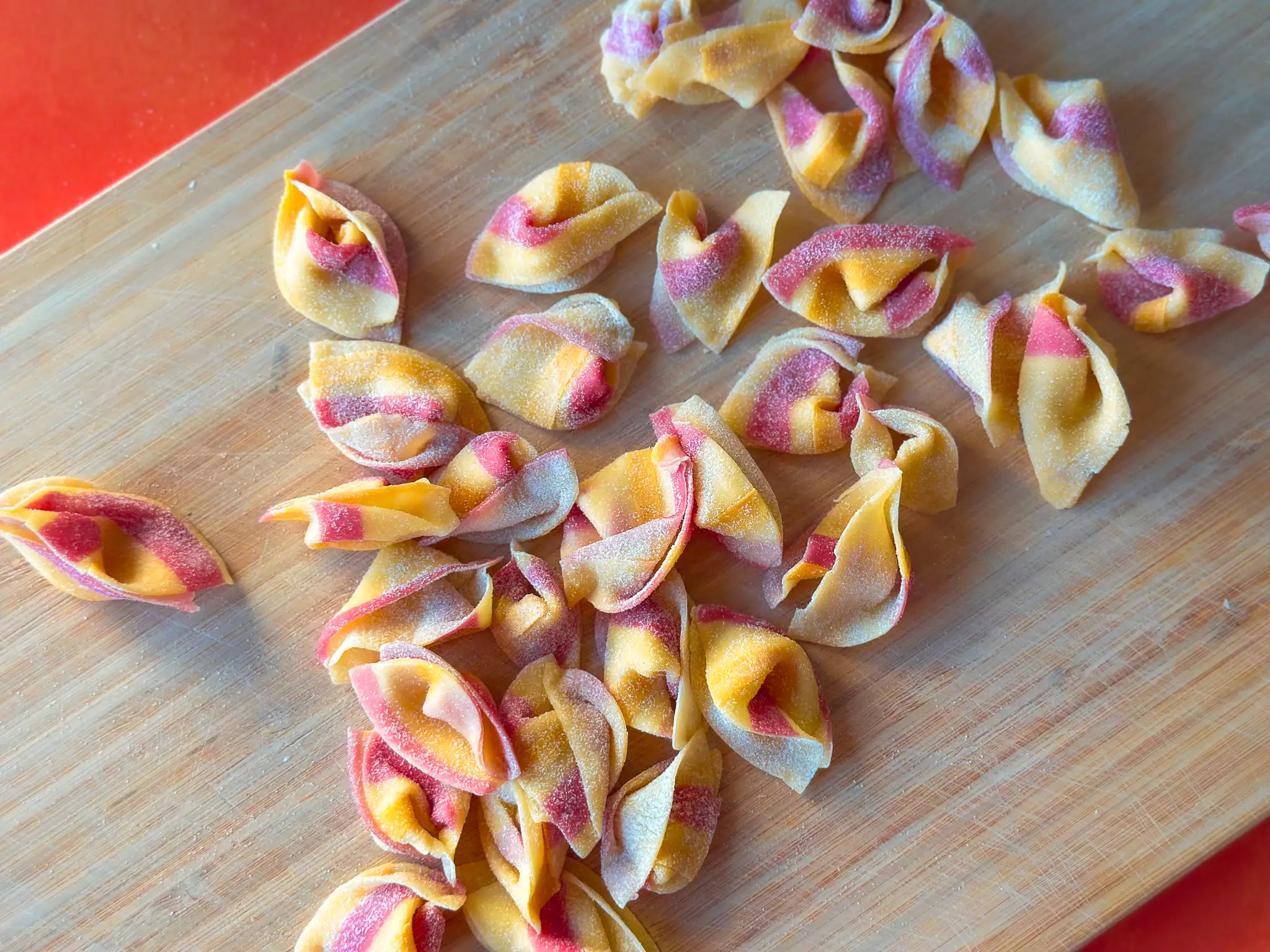 Striped Sorpresine Pasta (Little Surprises) with Natural Colors