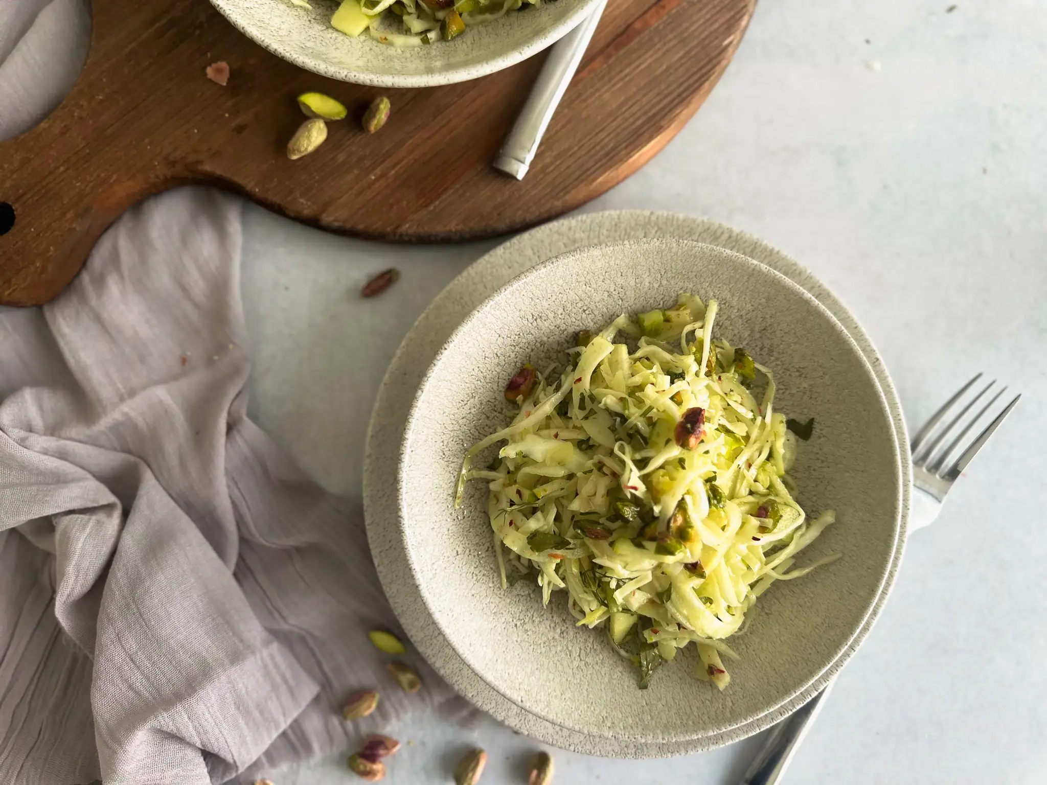 Cabbage and Apple Slaw with Fennel and Pistachios