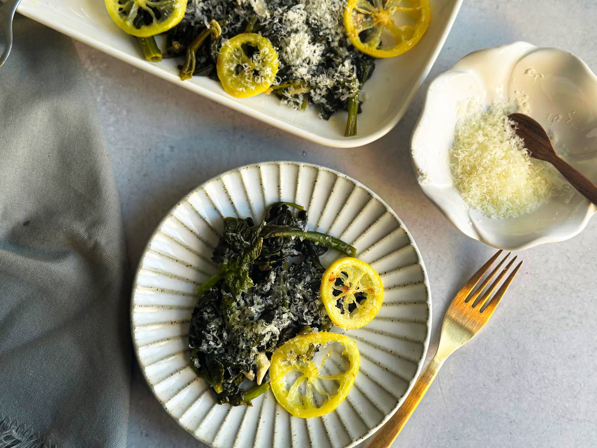 Sautéed Spinach with Garlic, Lemon and Parmesan