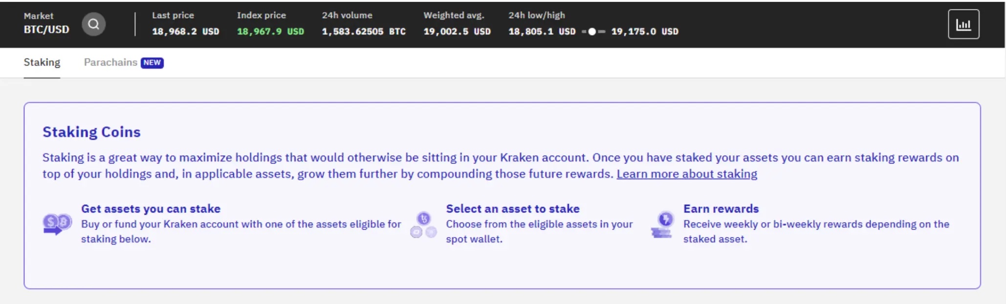 Staking on Kraken explanation screen