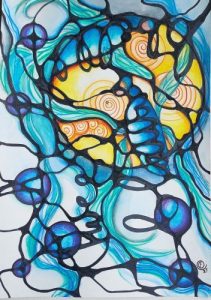 neurographic art met de woorden twee blauwe libellen in beeld getekend