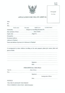 Thailand Visa on Arrival Form 2018