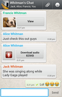 De interface van de Whatsapp berichtensoftware