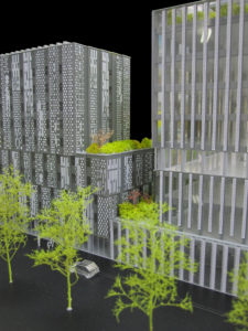 Maquette promotion d'hôtel et de bureaux à Paris à Porte d'Italie par XTU Architectes