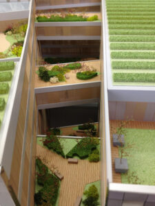 détail de la maquette du DPRJ au Batignolles par Brunet Saunier au 1/200ème