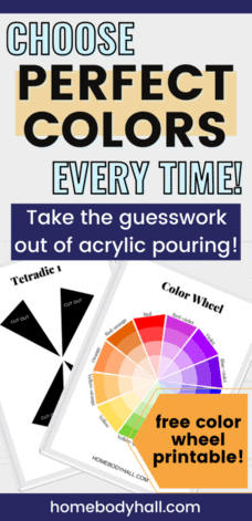 color wheel and color scheme guides, Text says, "Take the guesswork out of acrylic pouring!"