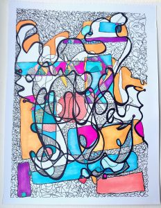 experiment om met linker en rechterhand een abstracte tekening te maken, deel 1