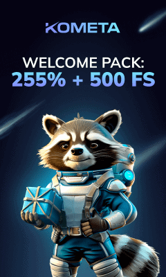 Приветственный пакет бонусов 255% + 500 FS в Kometa casino