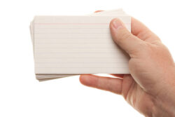 The photo shows flashcards 