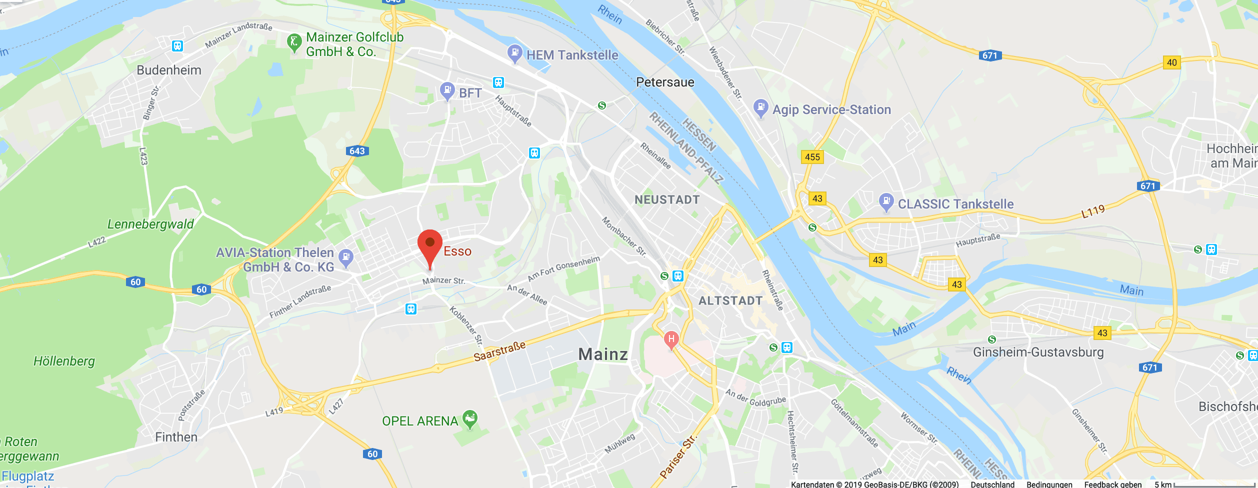 Karte, Tankstelle-Mainz