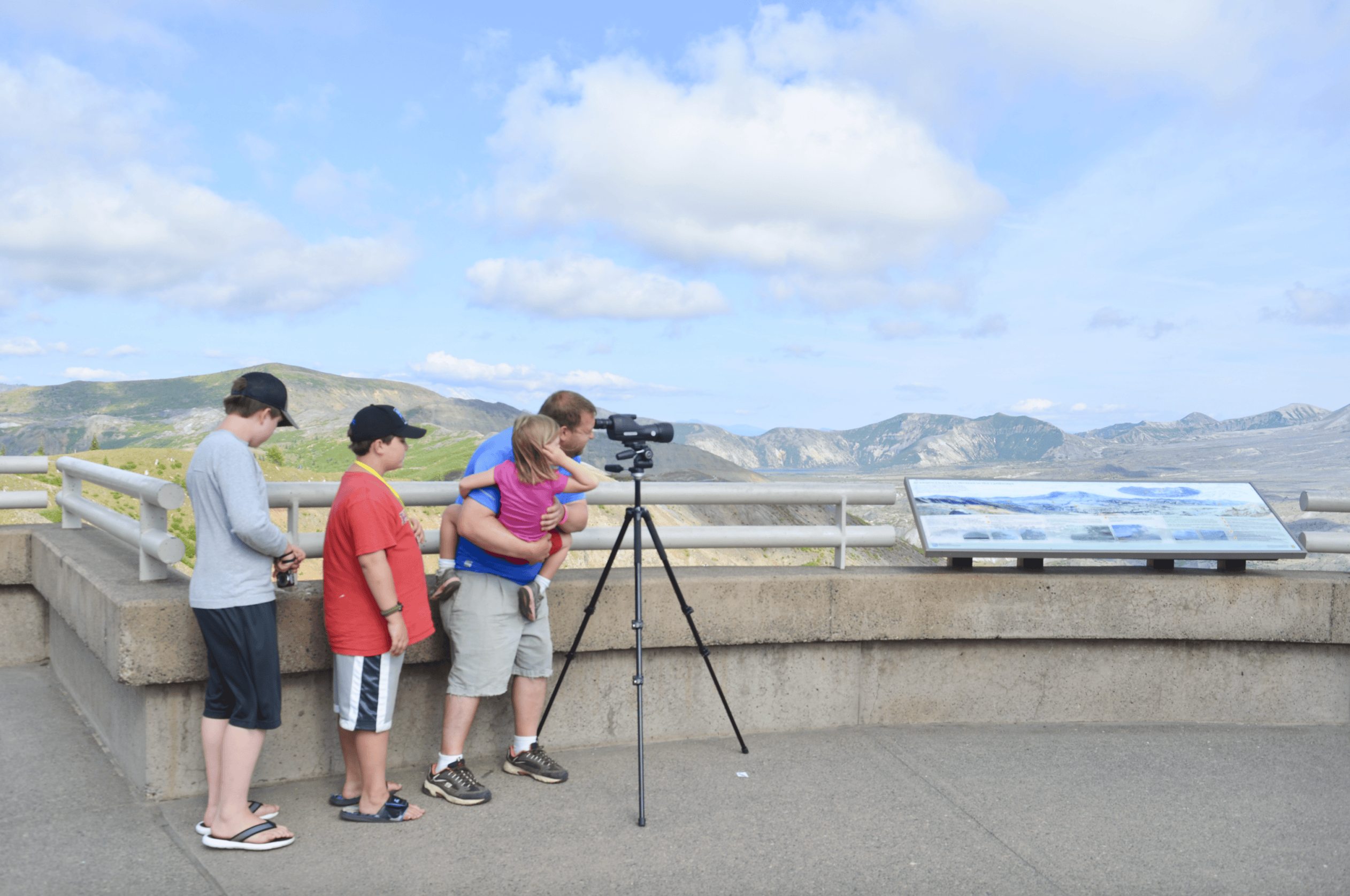 family looking through a telescope