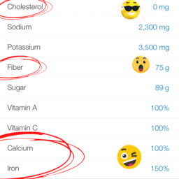 Adjust your fiber goal to 75, your cholesterol to 0, and bump your iron to 150%