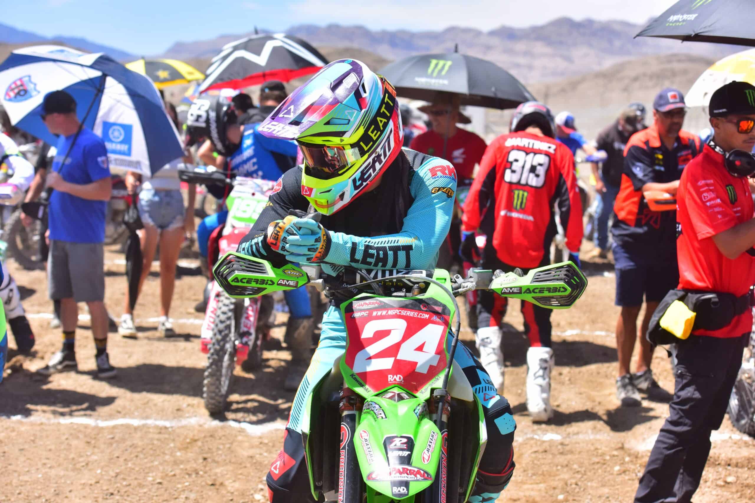 tyler lynn riding his kx450x at the 2023 primm ngpc