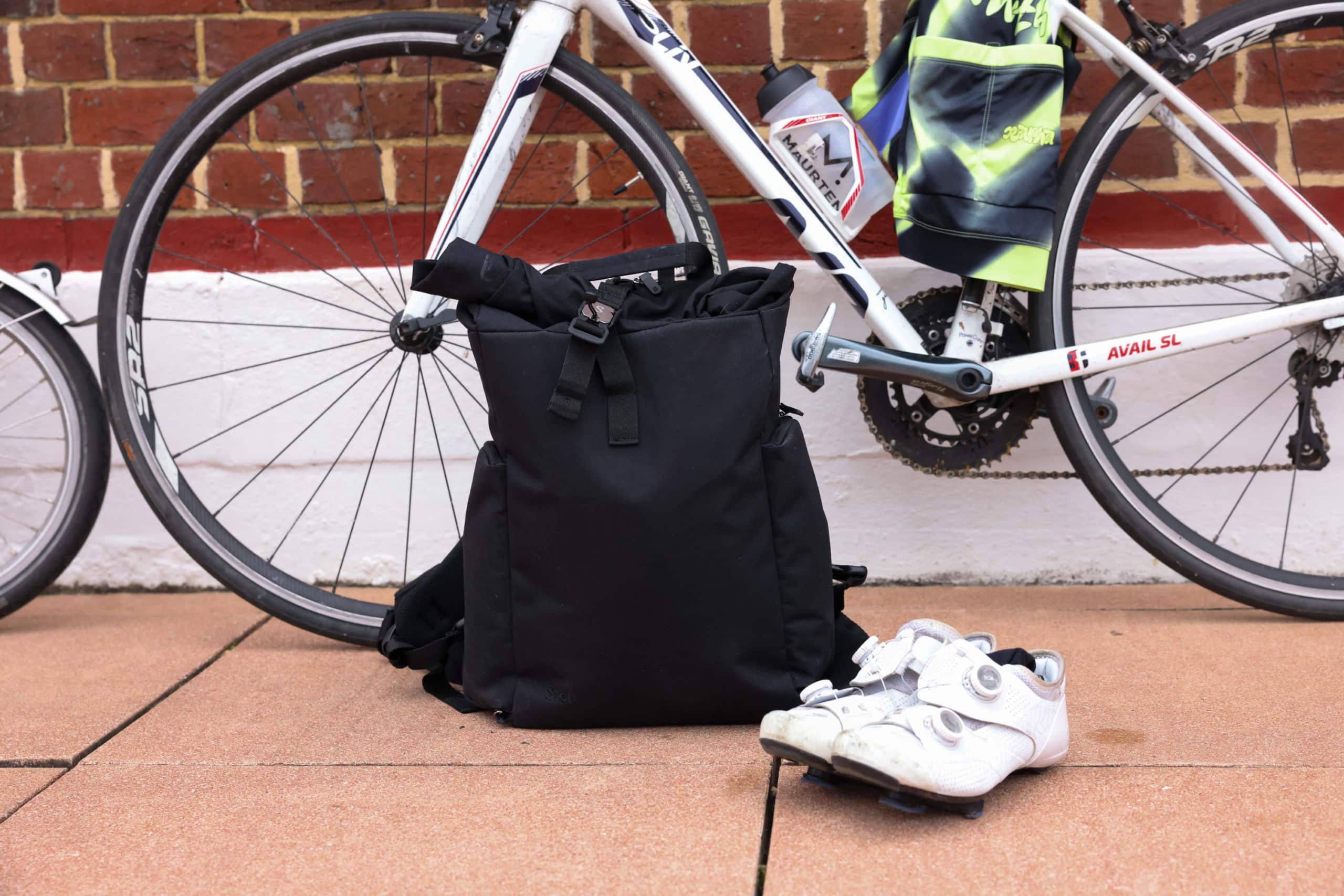 Roll-top laptop backpack for commuting