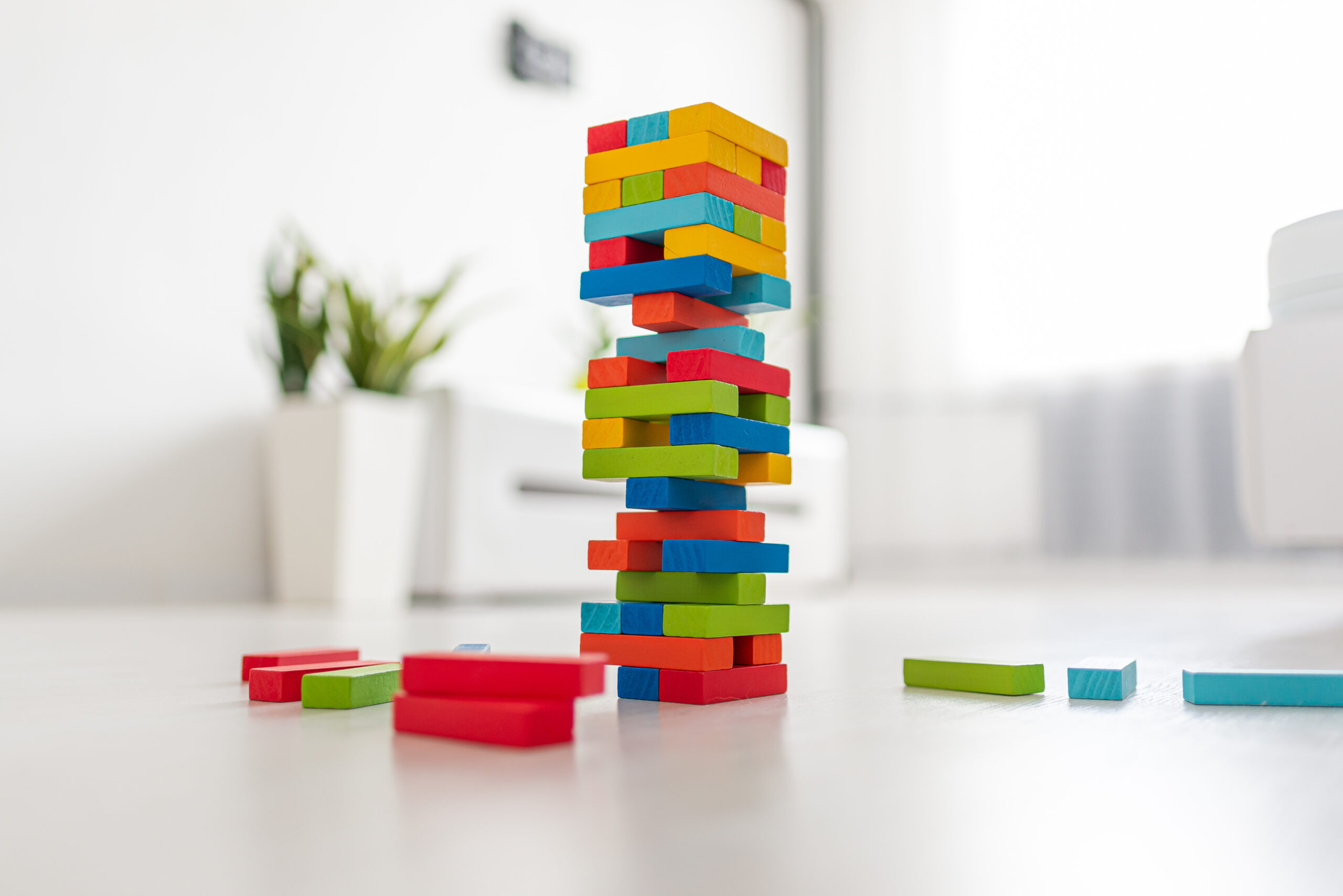 wood game tower with colorful brick. wood game tower with colorful brick.