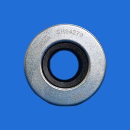 Close-up of a silver metal washer with engraved code SH64279 against a bright blue background.