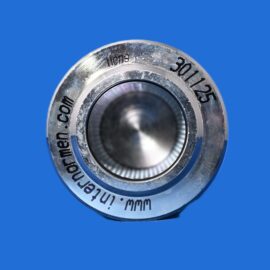 Close-up of a metal combination lock dial on a blue background, showing numbers 301 and 725.