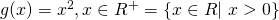 g(x) = x^{2}, x\in R^{+}=\{x\in R|~x>0\}