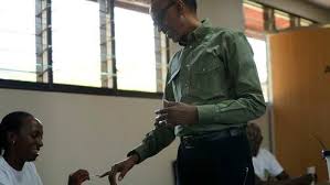 Rwanda's president, Paul Kagame, casts his vote in the election in Kigali on Monday. Photograph: Brian Inganga/AP