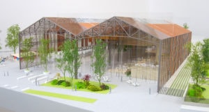 maquette en couleur de la grande halle des Grandes Serres de Pantin