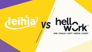 Visuel comparatif Leihia vs Hellowork, deux solutions dédiées au recrutement.