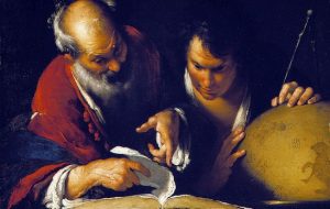 Eratosthenes enseñando en Alejandría. Una pintura de Bernardo Strozzi.