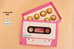 Archivo digital para recortar y armar caja en forma de cassette con soporte de chocolates