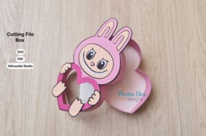 Archivo para cortar y armar caja en forma de labubu corazón
