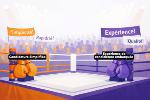 Illustration d’un ring de boxe opposant la candidature simplifiée et l’expérience de candidature embarquée en natif