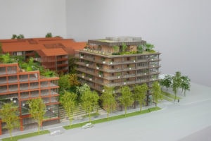 détail sur un batiment bureau de la maquette des grandes serres de Pantin en couleur