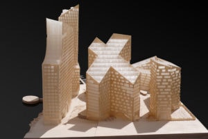 Maquette en bois de logements à Stockholm, projet Marievik 15 par Louis Paillard