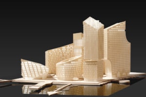 Maquette en bois de logements à Stockholm, projet Marievik 15 par Louis Paillard