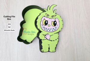 Archivo para recortar y armar caja en forma de Labubu Grinch