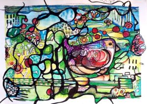 vogel in het struikgewas, neurographic art