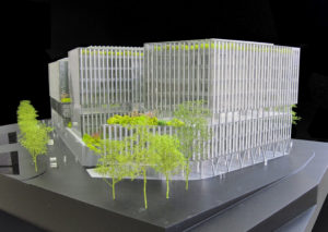 Maquette promotion d'hôtel et de bureaux à Paris à Porte d'Italie par XTU Architectes