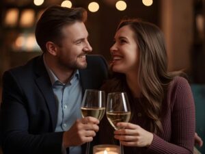 Happy couple on date night rebuilding intimacy and emotional connection