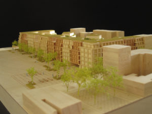 maquette en bois du projet de grand paris àménagement à Asnières par Antonini Darmon au 1/500ème