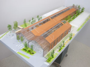 Maquette en couleurs de la Grande Halle des Grandes Serres de Pantin par Osae Partners et Alios