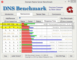 Screenshot DNS 3 I server più performanti per la mia connessione sono quelli evidenziati in giallo