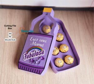 Archivo digital para cortar caja en forma de fabuloso para el dia de la madre con soporte de chocolates ferrero, fabulosa