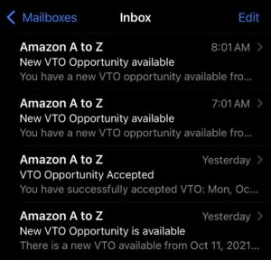 VTO notifications sent through email.