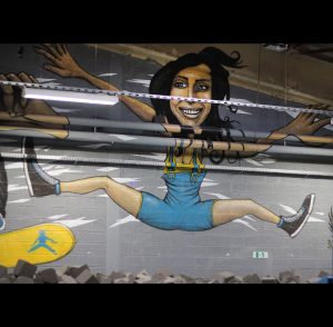 personnage graffiti trampoline