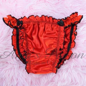 Ania's Sissy Red Satin Ruffled string Bikini shiny wetlook men's panties sz L