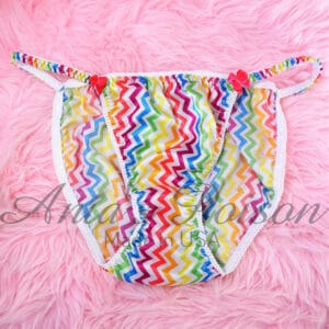 Ania's Sissy Satin string bikini Rainbow Pride Chevron stripe shiny wetlook ladies cut panties sz 2XL