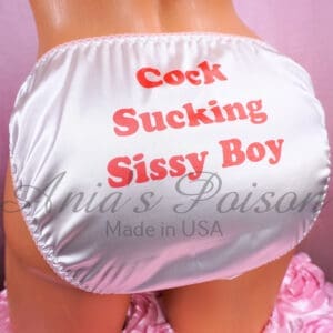 Ania's Sissy white Satin string Bikini naughty Sissy Boy text shiny wetlook men's panties sz XL