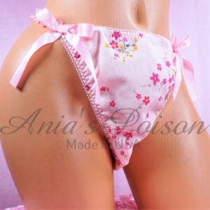 Ania's Sissy Nylon string bikini lace sides Pink Floral lined front Men's Cheeky cut panties sz XXL