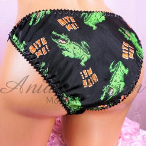 Ania's Sissy Satin string bikini Black "Bite Me" crocodile shiny wetlook Men's cut panties sz M