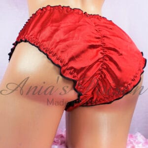 Ania's silky Red SATIN ruffled panties ladies scrunch butt Full Cut bikini sz L/XL