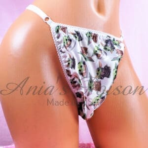 Ania's Sissy Soft Satin Thong baby Alien character print adjustable sides shiny men's panties One Size