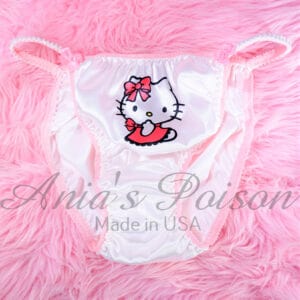 Ania's Sissy white Satin Little Kitty Pink Dress string Bikini DUCHESS CUT shiny wetlook MEN'S panties sz 7/L